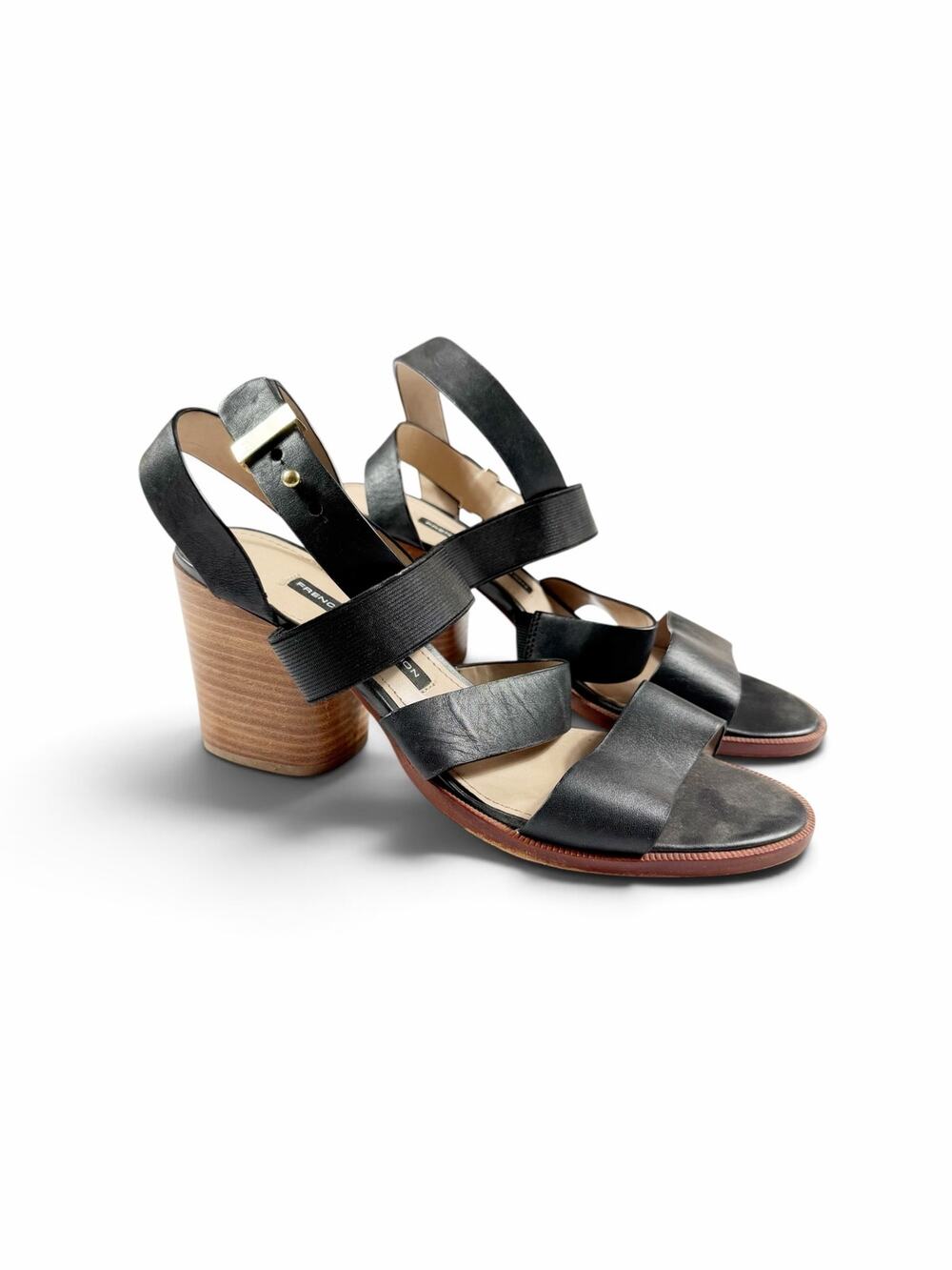 French Connection Women’s Black Strappy Block Heel Sandals 8.5